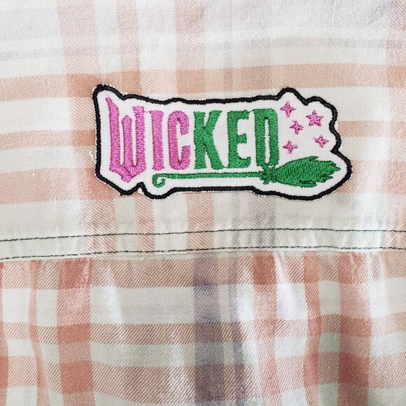 Womens Upcycled Distressed Flannel with "Wicked" Embroidered Patch Medium - Picture 6 of 9